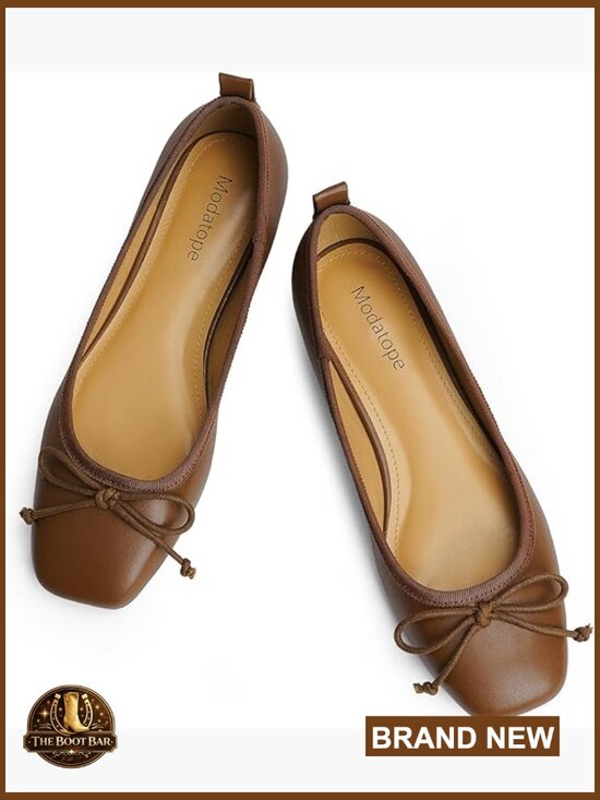 Shoes - Ballet Flats with Bow Square Toe Slip On Women's Dressy Flats